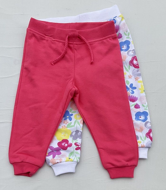 Baby Girl Plain Pink 7 Flowery Joggers -2 Pack