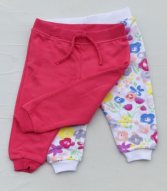 Baby Girl Plain Pink 7 Flowery Joggers -2 Pack