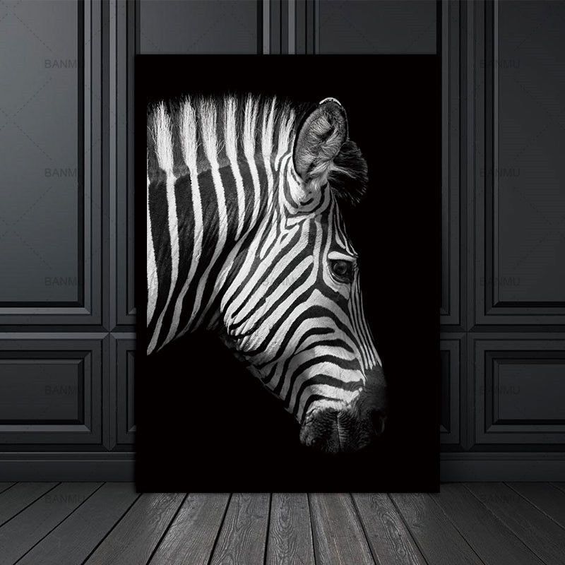 Simple Black And White Animal Decoration Painting Study Living Room Sofa Background Wall Painting Without Frame, Size:21X30cm(Zebra)