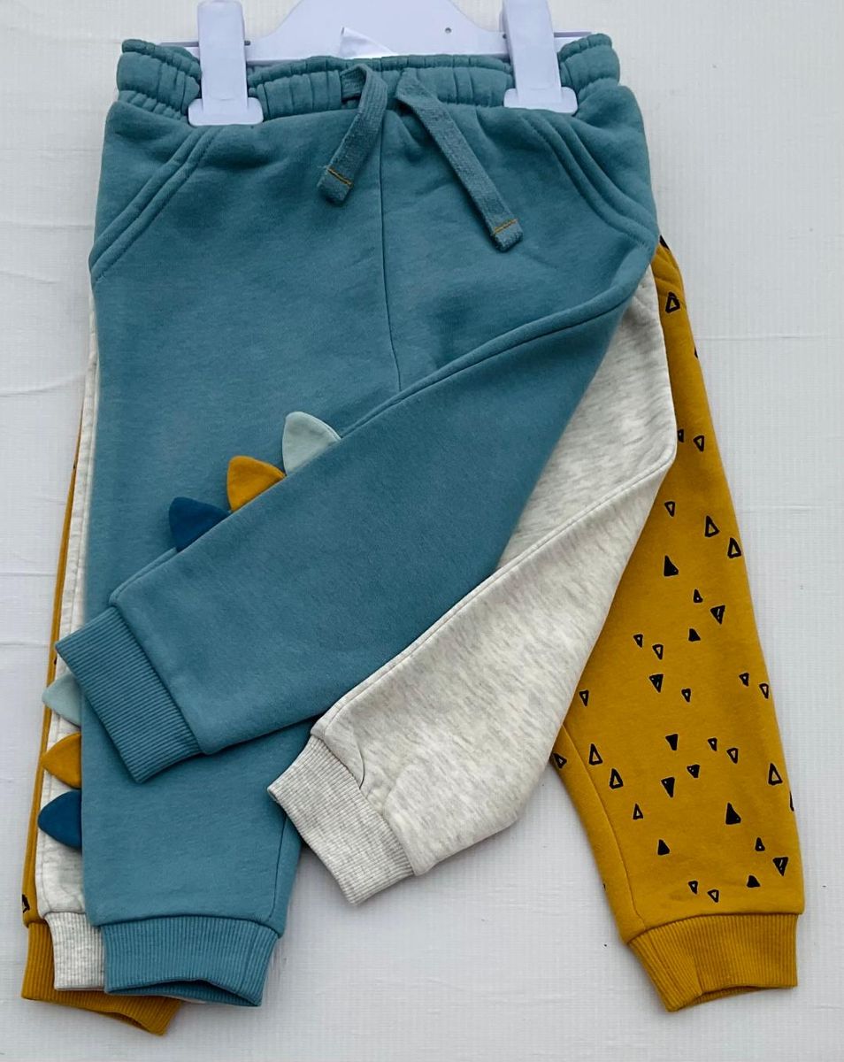 Baby Boys Plain & Pattern Print Joggers -3 Pack