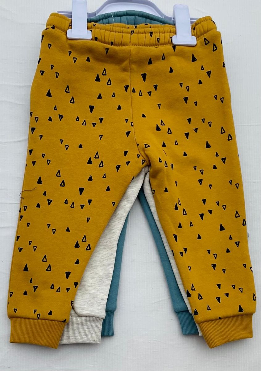 Baby Boys Plain & Pattern Print Joggers -3 Pack