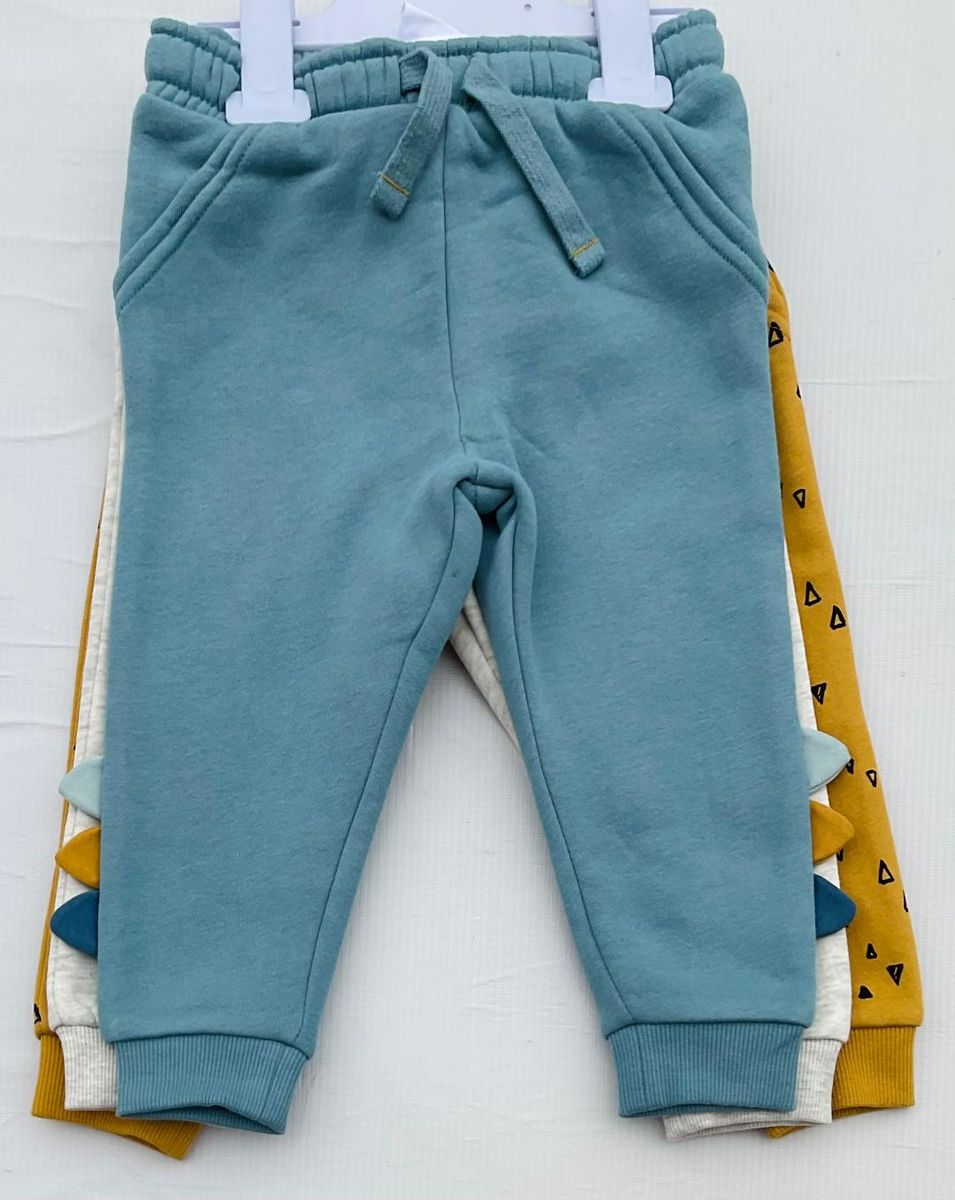 Baby Boys Plain & Pattern Print Joggers -3 Pack