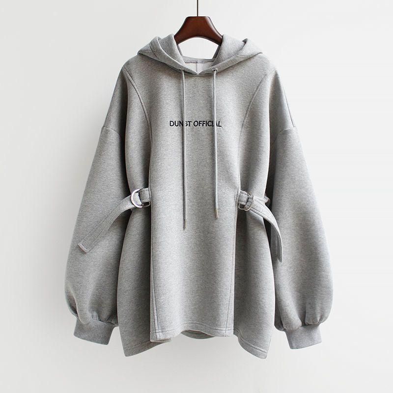 Oversize Mid-Length Hooded Sweater Women's Fashionable Ins Winter Fleece-Lined Thickened Korean Style Loose Large Size Autumn Spring Thin