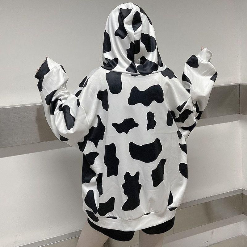 Cow Coat Women's Thin 2022 New Spring and Autumn Zipper Loose Sports Salt Series Cardigan Hooded Ins Sweater Fashion