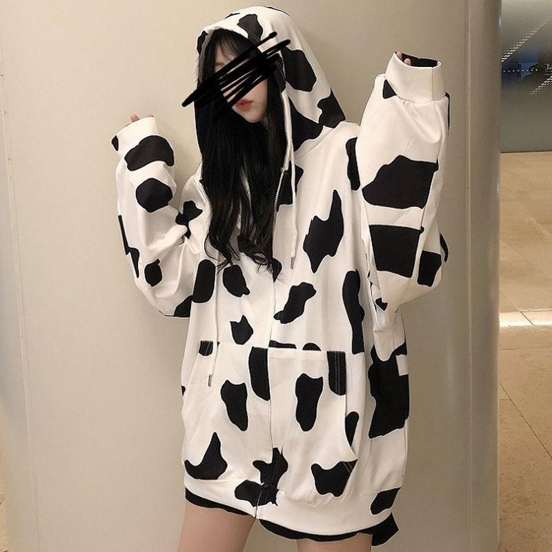 Cow Coat Women's Thin 2022 New Spring and Autumn Zipper Loose Sports Salt Series Cardigan Hooded Ins Sweater Fashion