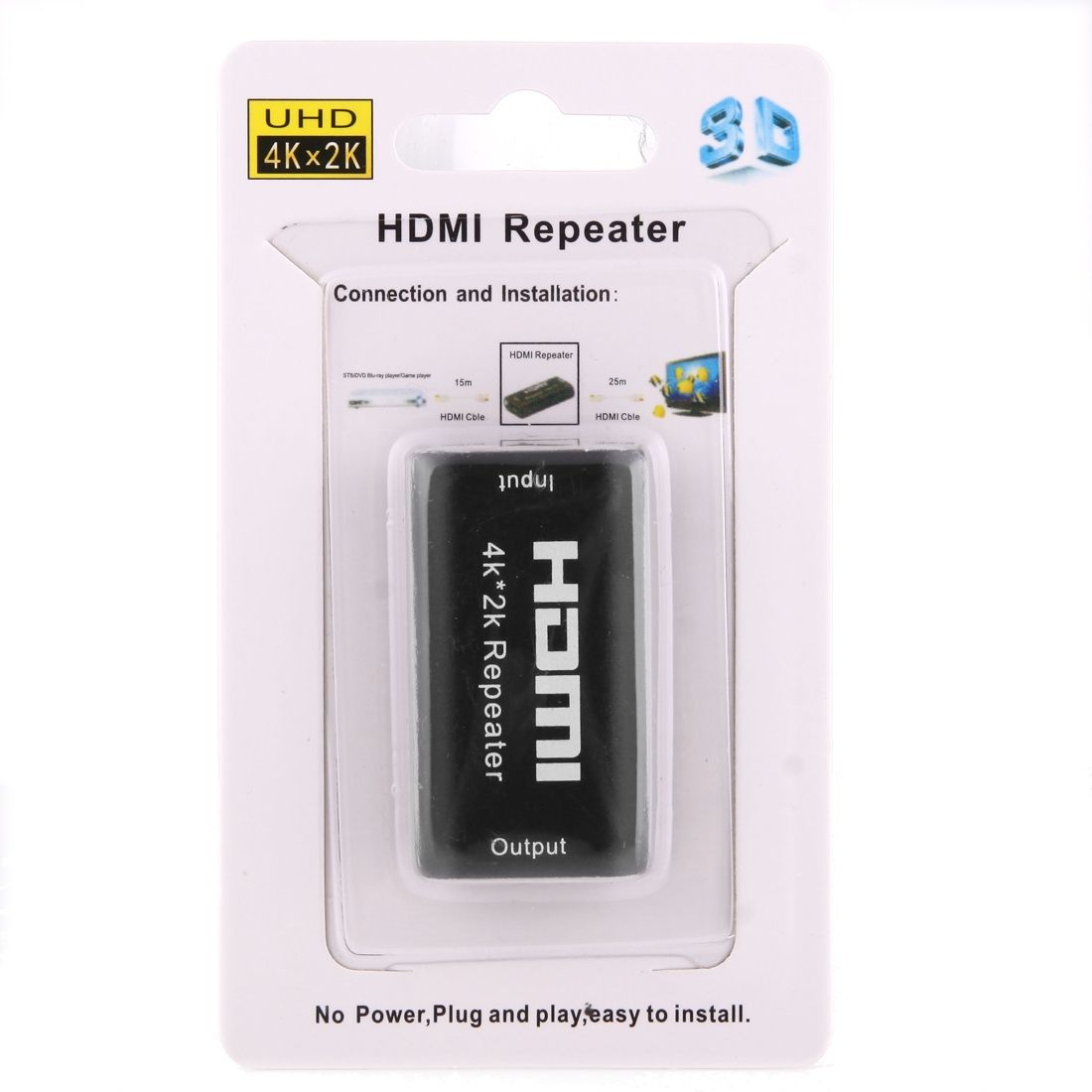 Mini 2160P Full HD HDMI 1.4b Amplifier Repeater, Support 4K X 2K, 3D(Black)