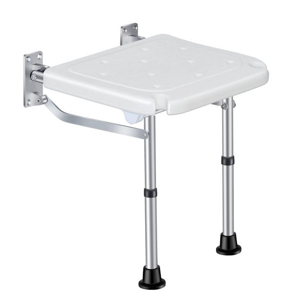 Folding Shower Bench Wall Mounted Flip-up Bath Seat Screw-in Bathroom Chair Stool with Non-slip Feet Drainage Holes Shower Head Slot for Elderly Seniors Disabled 42~53mm Height Adjustable