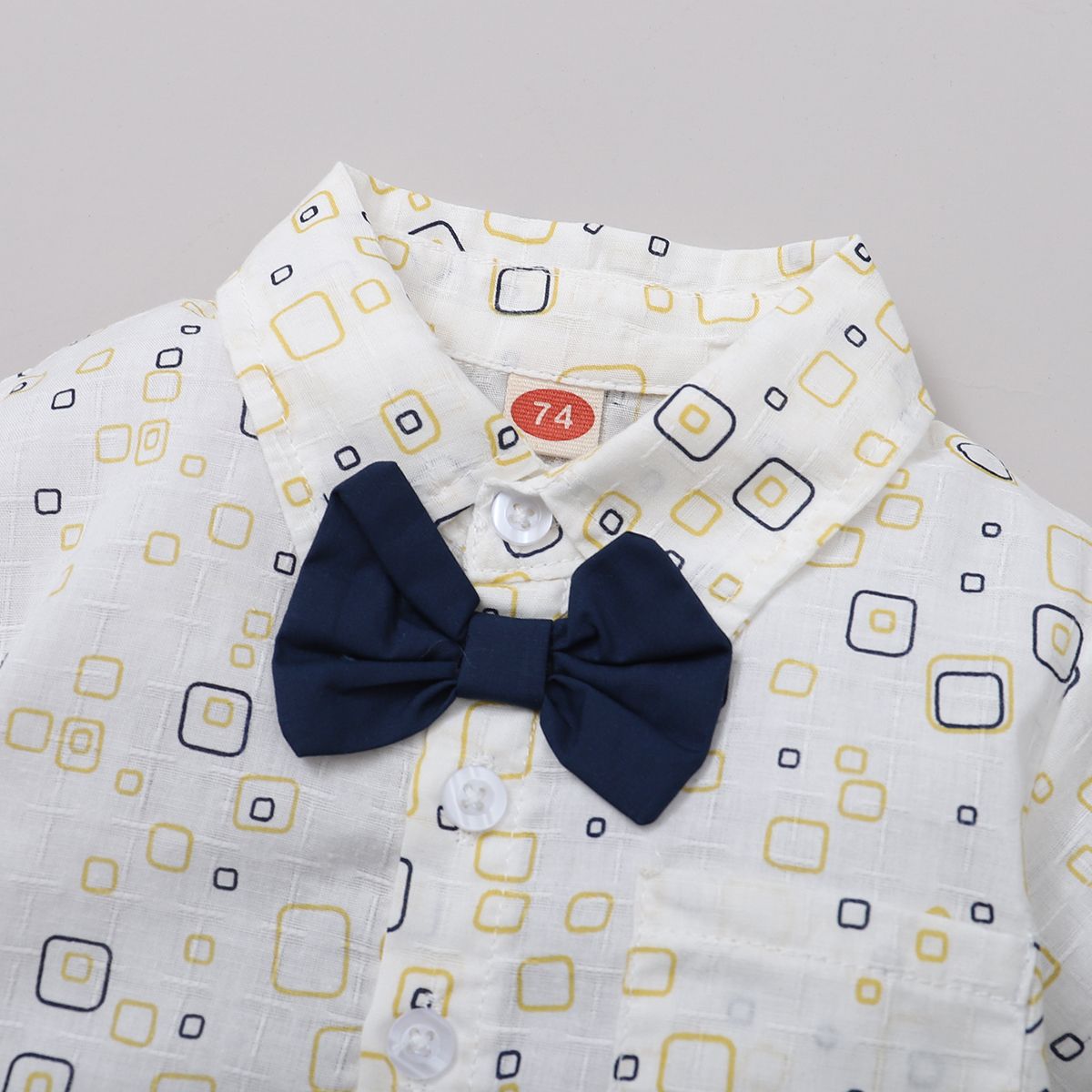 Mini Gentleman Baby Boys Digital Print Short Sleeves Shirt With Overalls