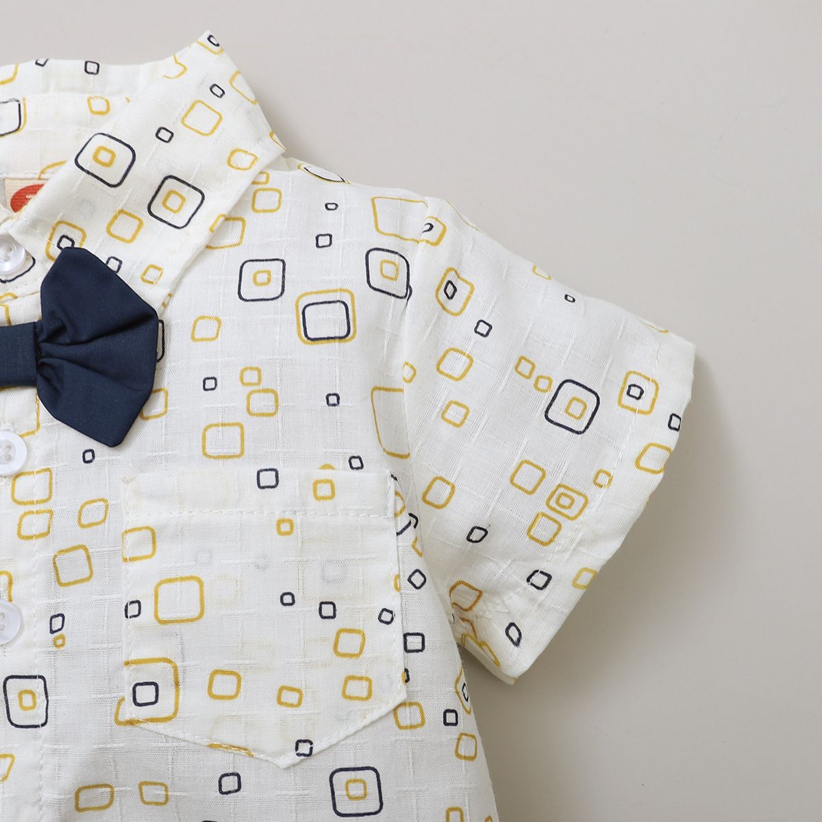 Mini Gentleman Baby Boys Digital Print Short Sleeves Shirt With Overalls