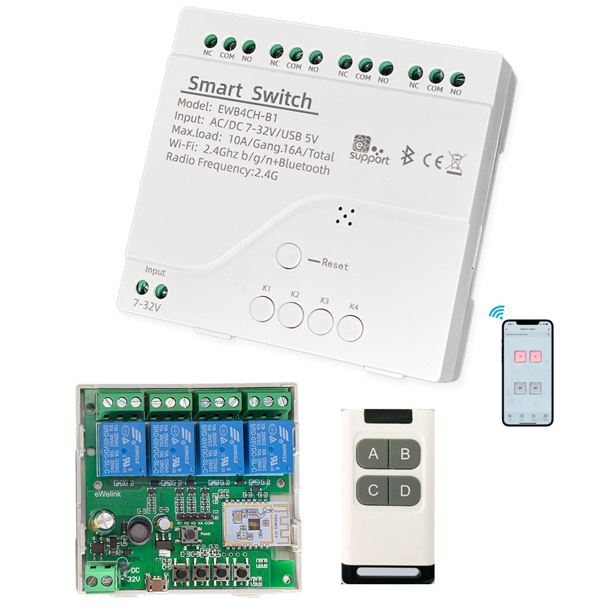 Smart WiFi Bluetooth Switch Relay Module+Remote 7-32V on