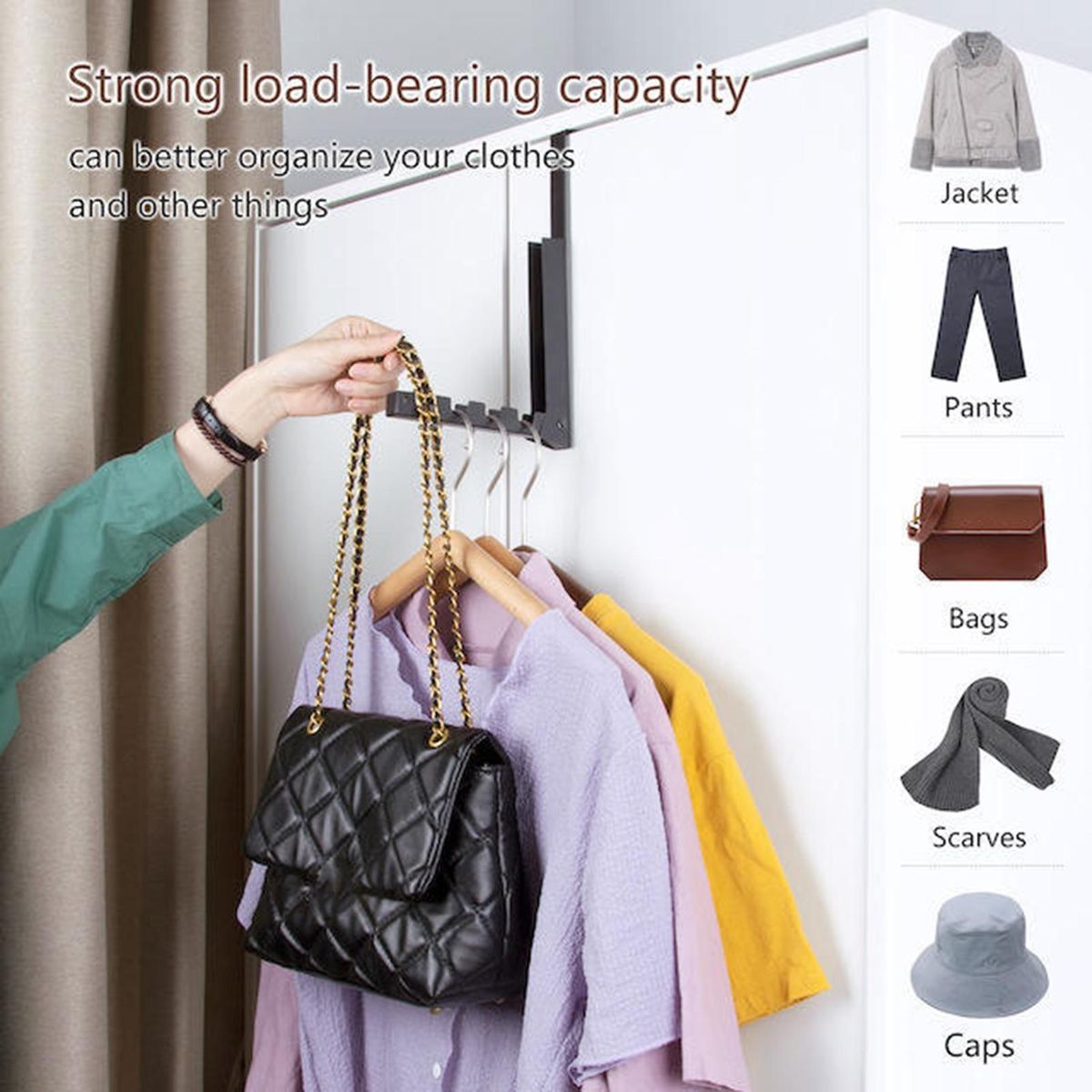 Space-saving Wall-mounted Coat Hanger Retractable Indoor for Bedroom Black