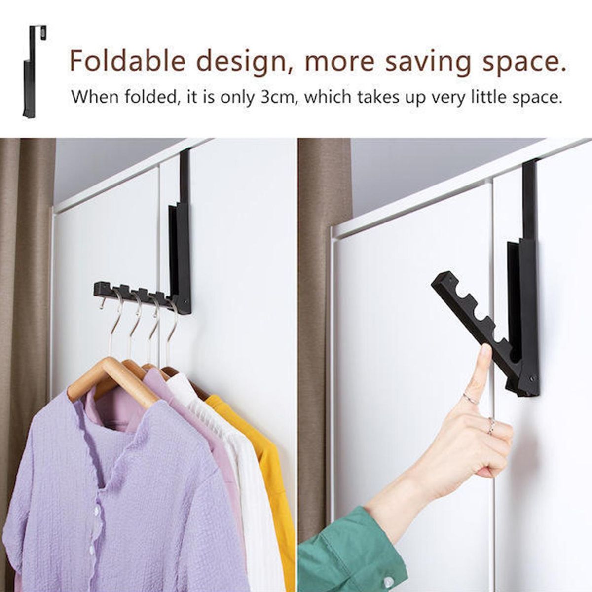 Space-saving Wall-mounted Coat Hanger Retractable Indoor for Bedroom Black