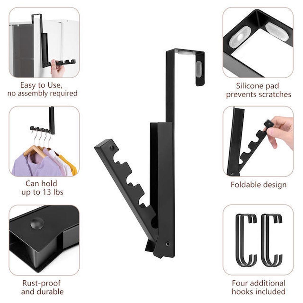 Space-saving Wall-mounted Coat Hanger Retractable Indoor for Bedroom Black