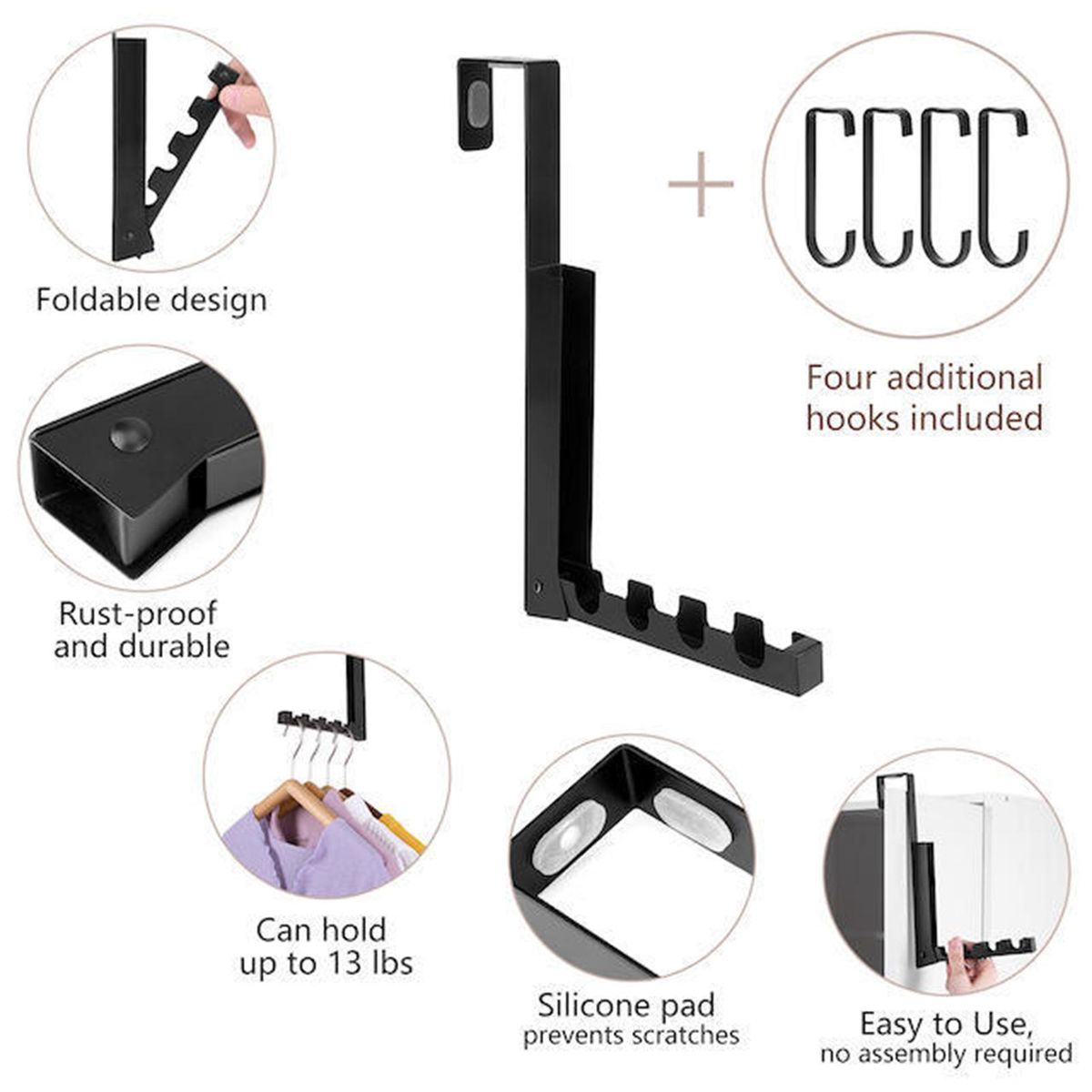 Space-saving Wall-mounted Coat Hanger Retractable Indoor for Bedroom Black