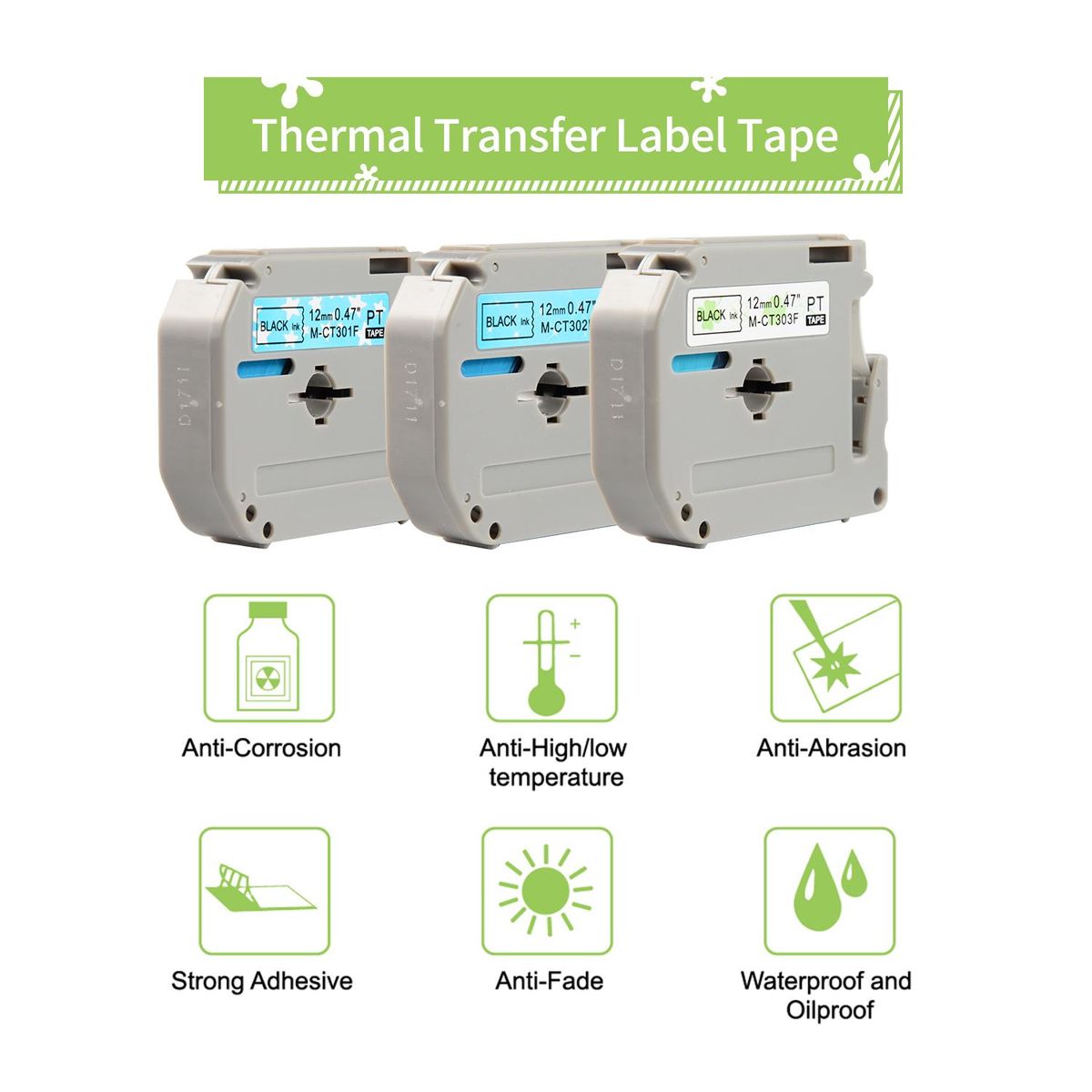2 Rolls Self-Adhesive Label Tape Cartoon Series Label Maker Tape Laminated 0.47 Inch(12mm)x26.2 Feet(8m) Waterproof and Oil-Proof Compatible with Brother PT-65 Label Printer for Home Office Organization Cable