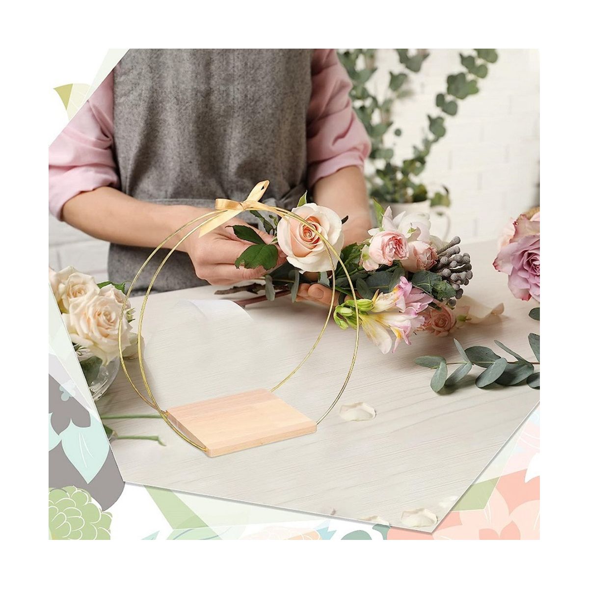 1 Sets Metal Floral Hoop Centerpiece with Stand 12 Inch