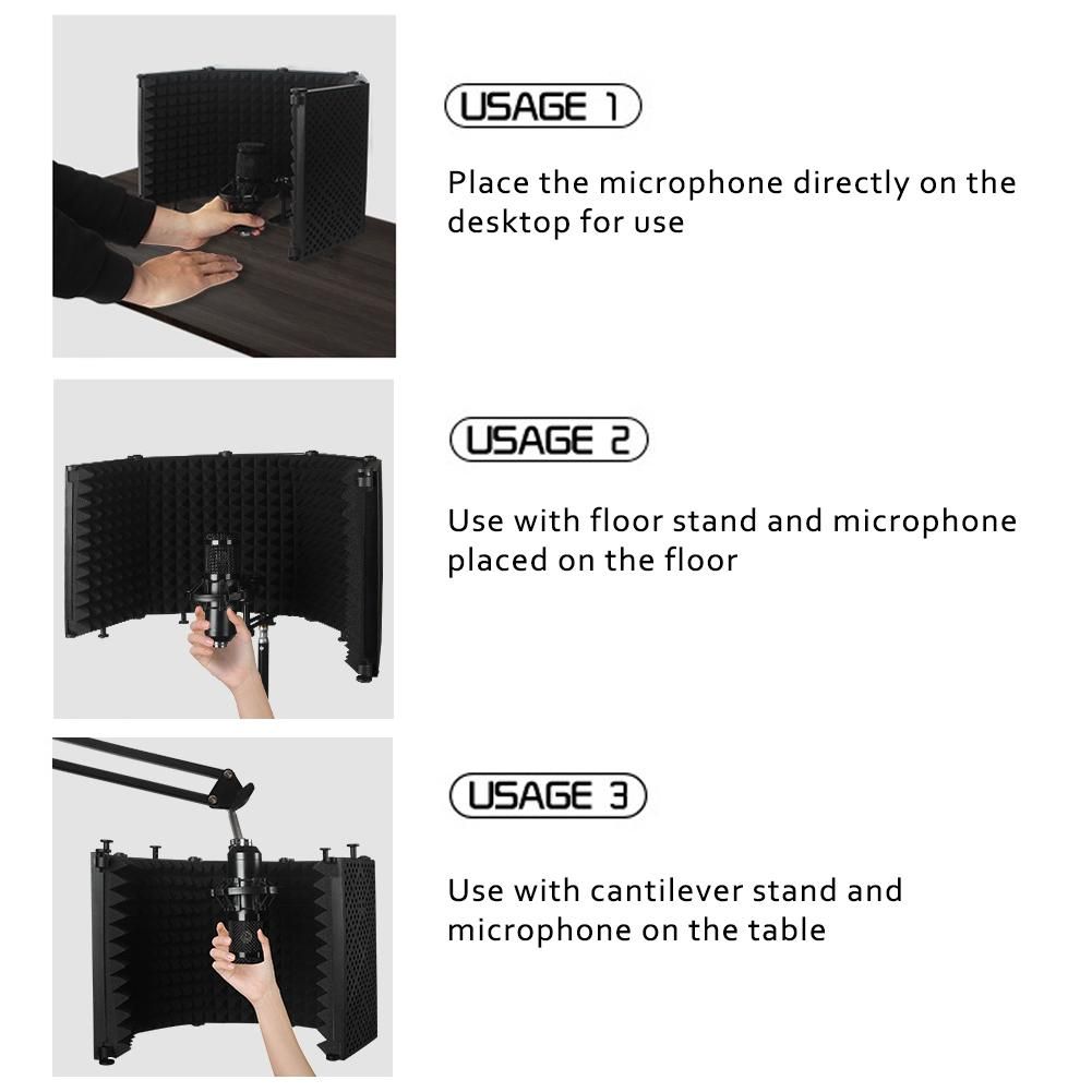 Foldable Adjustable Sound Absorbing Vocal Recording Panel Portable Isolation Microphone Shield Sound-proof Plate