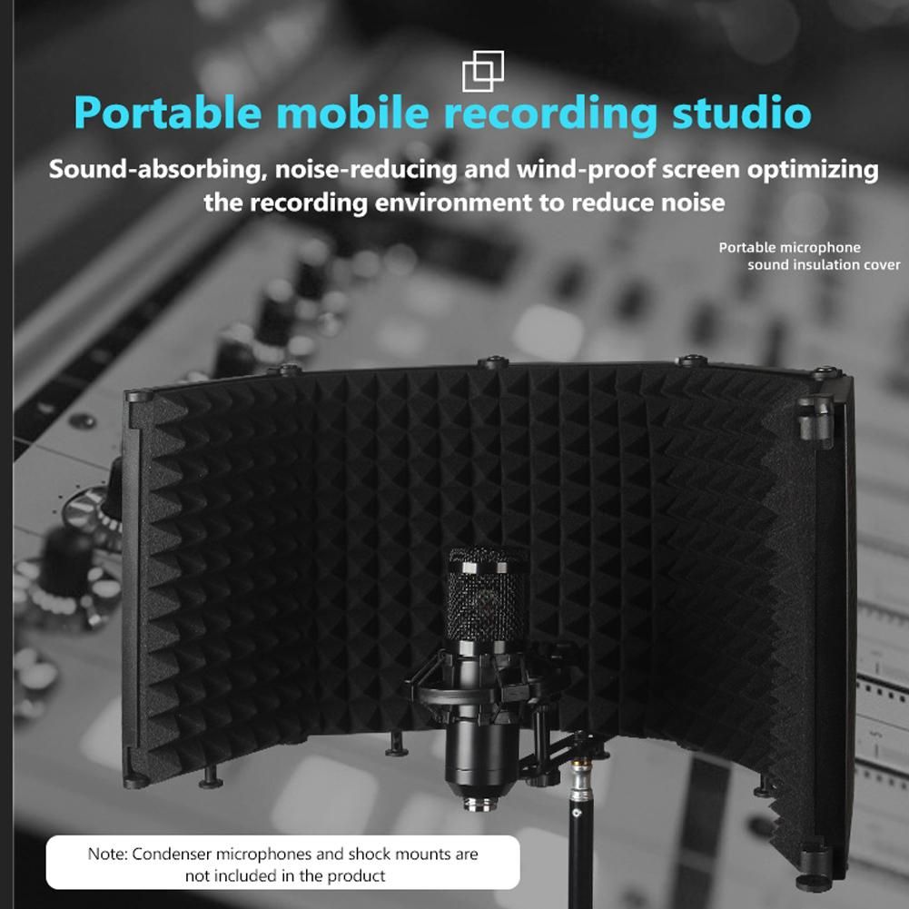 Foldable Adjustable Sound Absorbing Vocal Recording Panel Portable Isolation Microphone Shield Sound-proof Plate