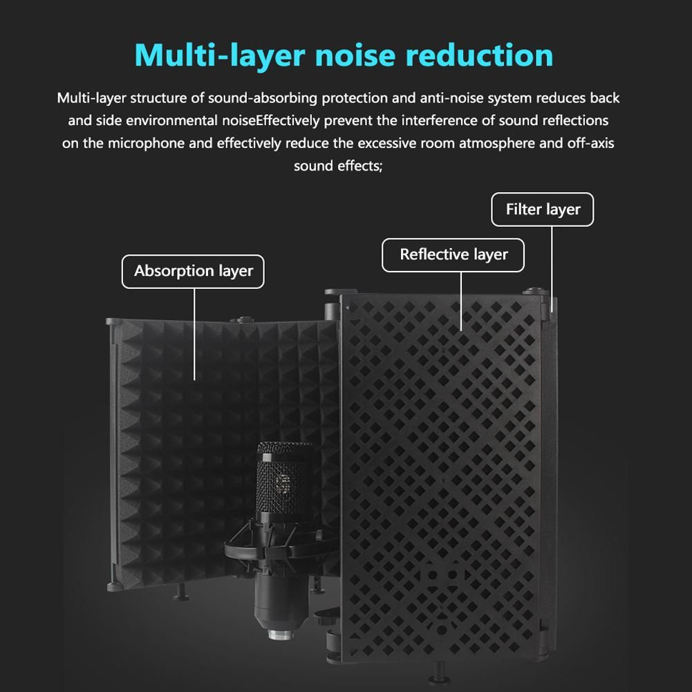 Foldable Adjustable Sound Absorbing Vocal Recording Panel Portable Isolation Microphone Shield Sound-proof Plate