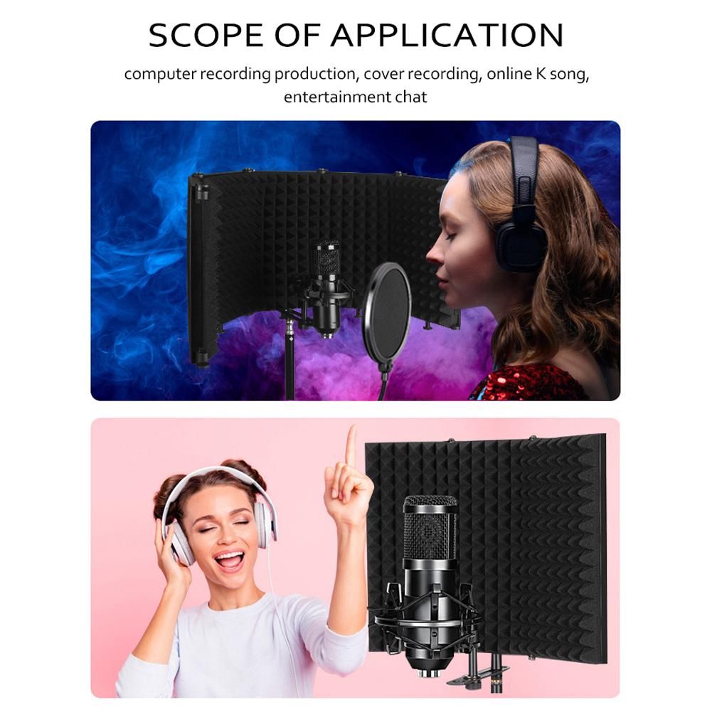 Foldable Adjustable Sound Absorbing Vocal Recording Panel Portable Isolation Microphone Shield Sound-proof Plate