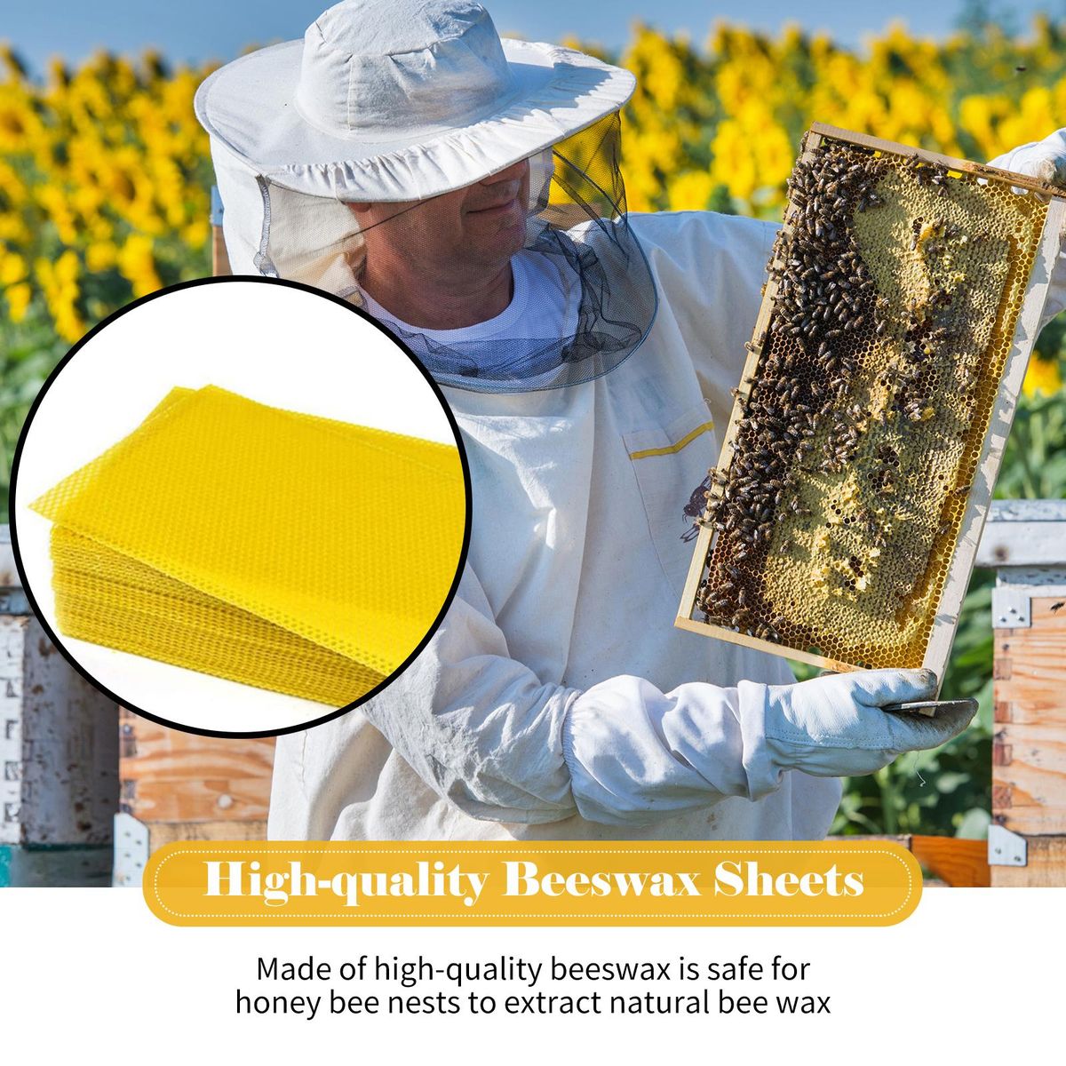 YEGBONG 10PCS Bee Honey Sheets Beeswax Sheets Beehive Foundation Honeycomb Honey Frame Portable Wild Bee Beekeeper Tool for Beekeeper Supplies Hive Tool Candle Making