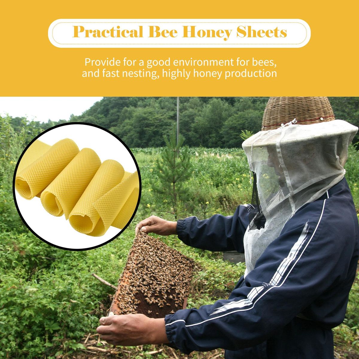 YEGBONG 10PCS Bee Honey Sheets Beeswax Sheets Beehive Foundation Honeycomb Honey Frame Portable Wild Bee Beekeeper Tool for Beekeeper Supplies Hive Tool Candle Making