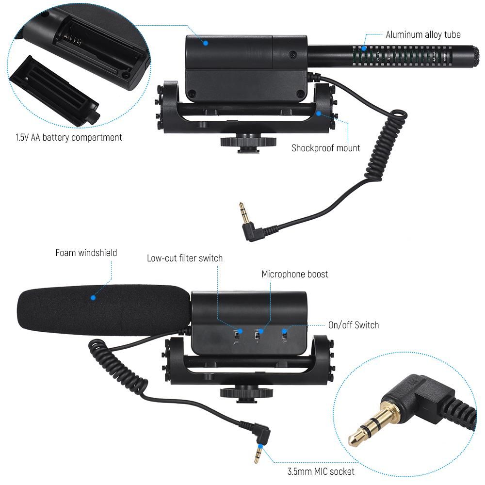 Recording Condenser Microphone Photography Interview Cardioid Directional Video Microphone for Canon Nikon Sony DSLR ILDC Cameras with 3.5mm MIC Socket