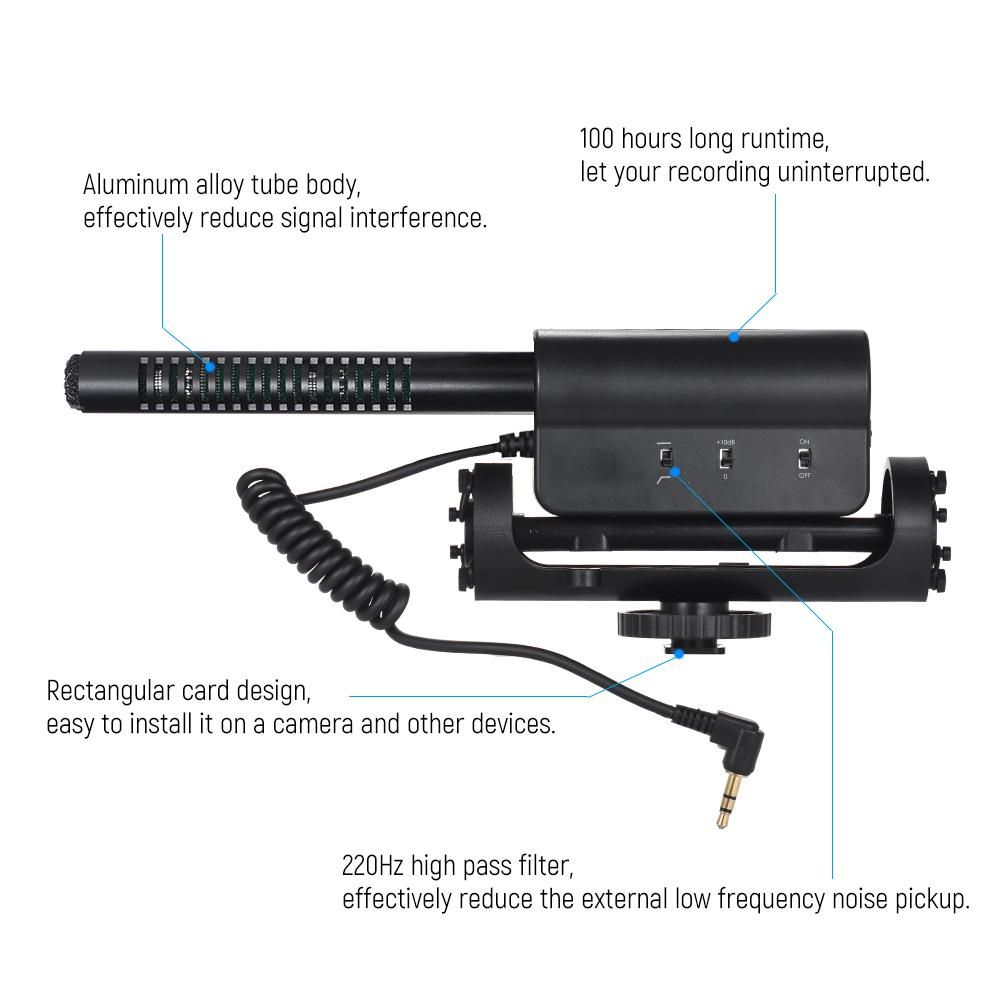 Recording Condenser Microphone Photography Interview Cardioid Directional Video Microphone for Canon Nikon Sony DSLR ILDC Cameras with 3.5mm MIC Socket