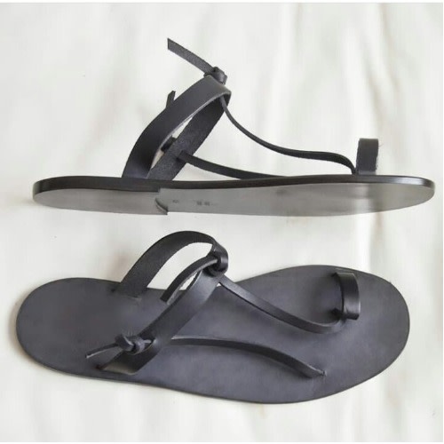 Male Rope Leather Slippers - Black
