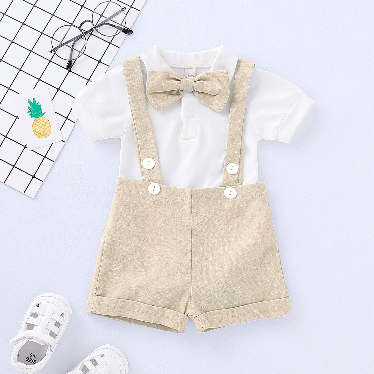 Baby Boys Gentleman Outfit Summer Clothing Set -Beige