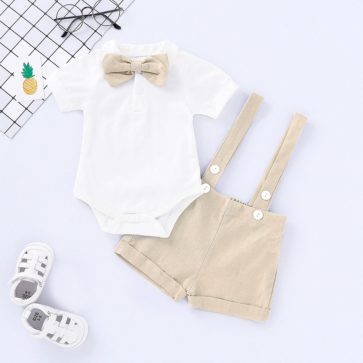 Baby Boys Gentleman Outfit Summer Clothing Set -Beige