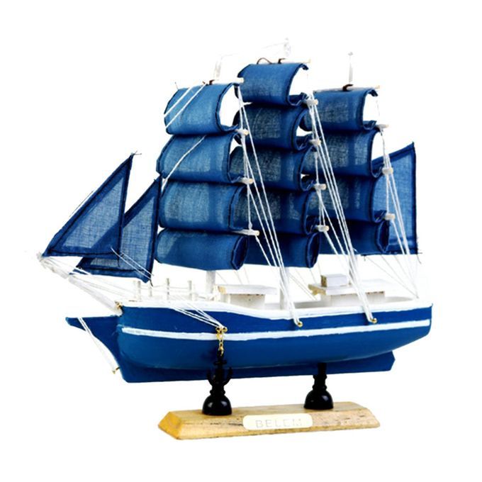20cm Mediterranean Handmade Wood Sailboat Model Decoration Boat C