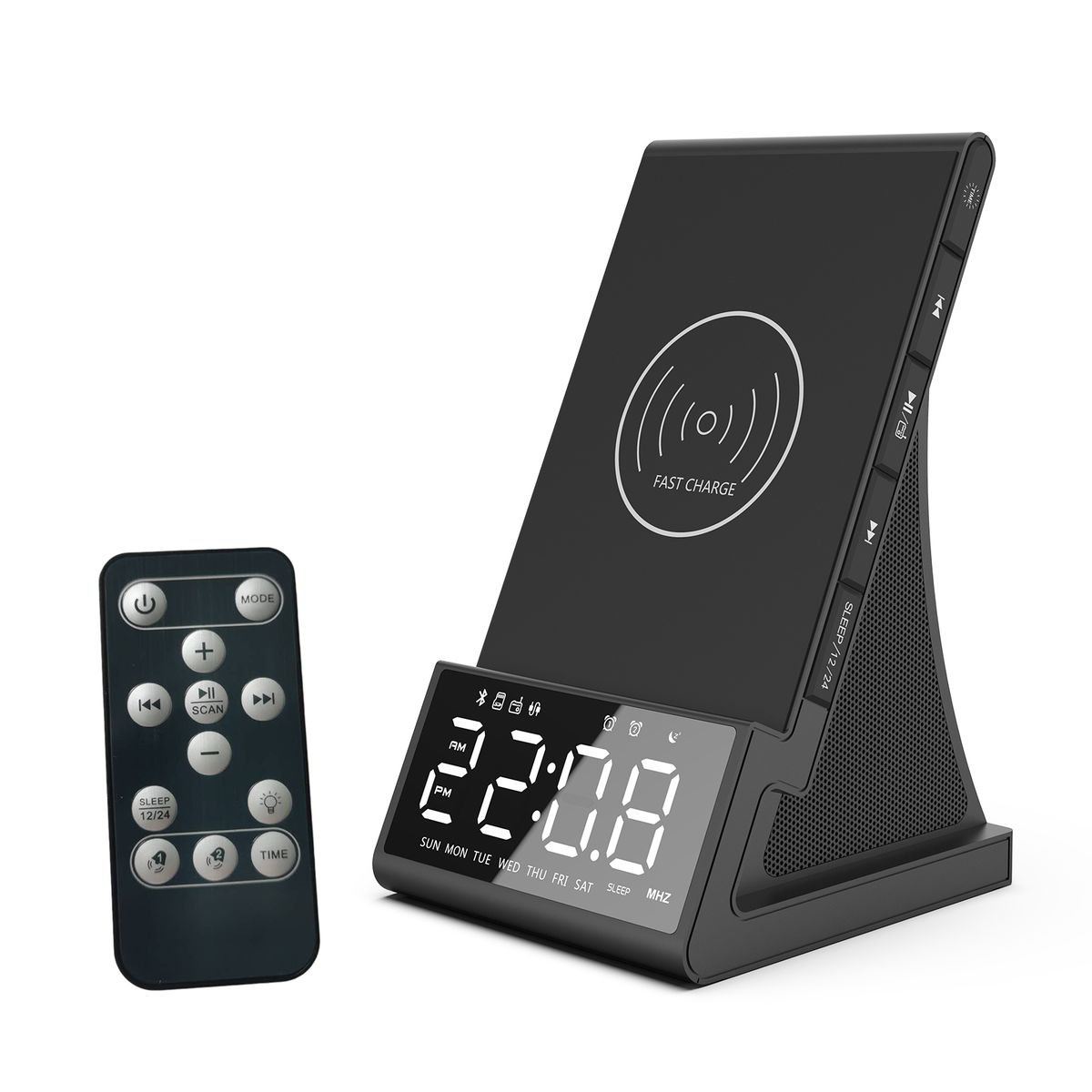 Wireless Charger Alarm Clock Bluetooth Speaker LED Smart