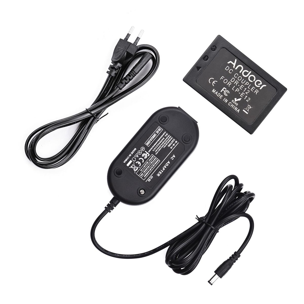 Andoer DR-E12 Dummy Battery AC Power Adapter Camera Power Supply with Power Plug Replacement for Canon EOS M100 M M2 M10 M50