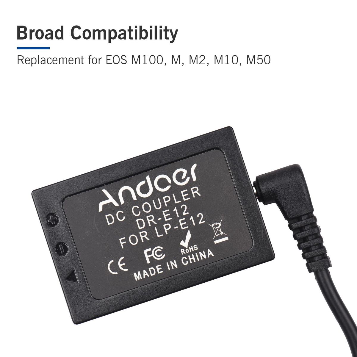 Andoer DR-E12 Dummy Battery AC Power Adapter Camera Power Supply with Power Plug Replacement for Canon EOS M100 M M2 M10 M50