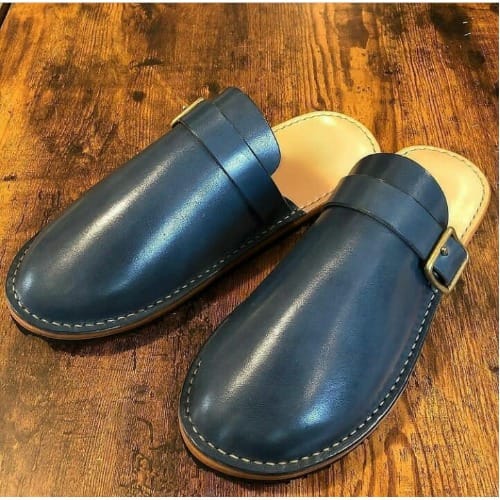 Male Leather Buckle Mule -  Blue