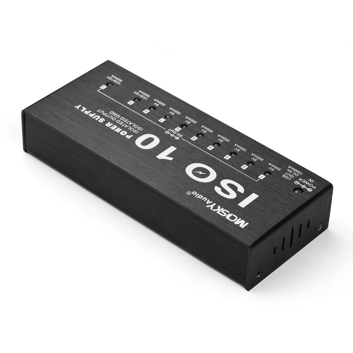 MOSKYAudio ISO-10 Portable Guitar Effect Power Supply Station 10 Isolated DC Outputs & One 5V USB Output for 9V 12V 18V Guitar Effects