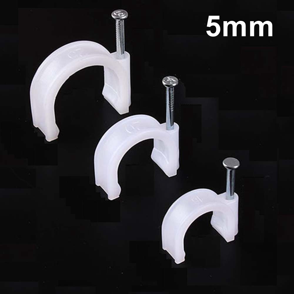 100pcs 5mm Flat Or Round Or Circle Cable Clips With Nail,
