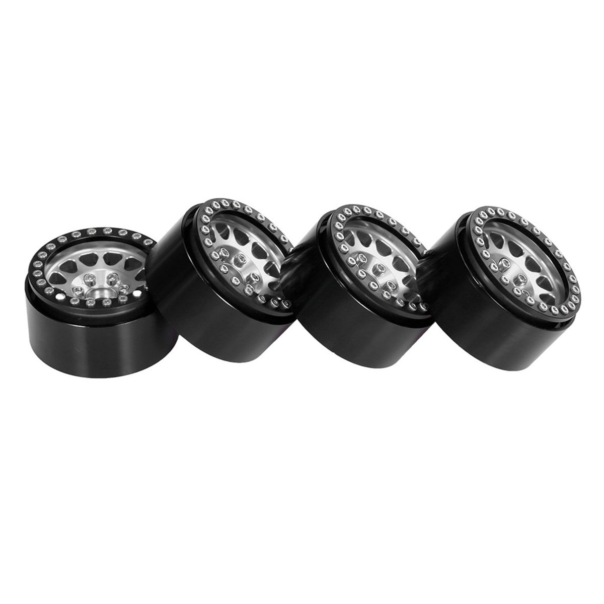 4 Pcs Toy Hub Model Round Shape Lock Catch Wheel Rim Model Black