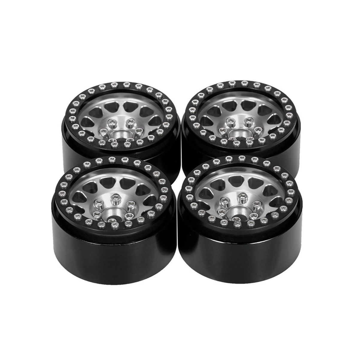 4 Pcs Toy Hub Model Round Shape Lock Catch Wheel Rim Model Black