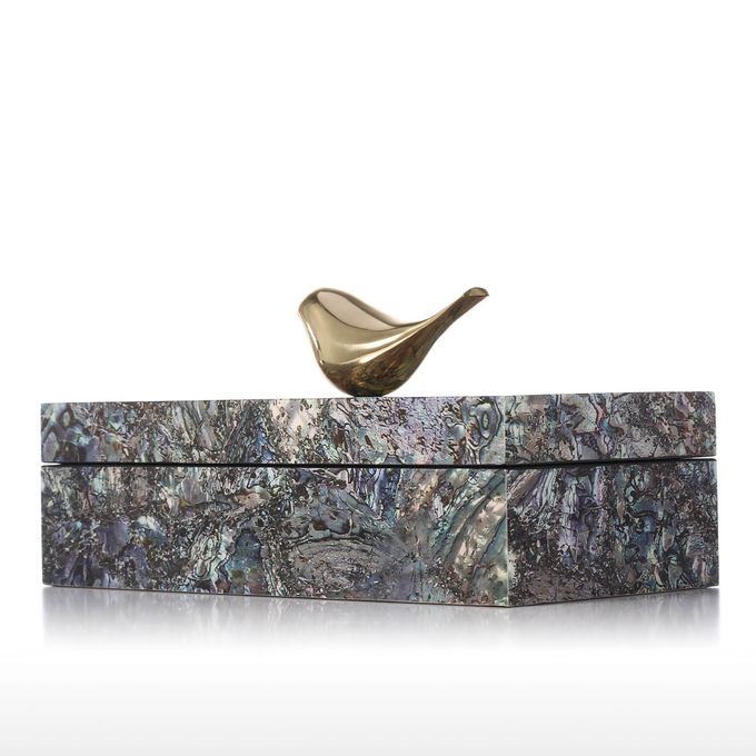 Rectangular Jewelry Casket With Copper Bird Wooden Trinket