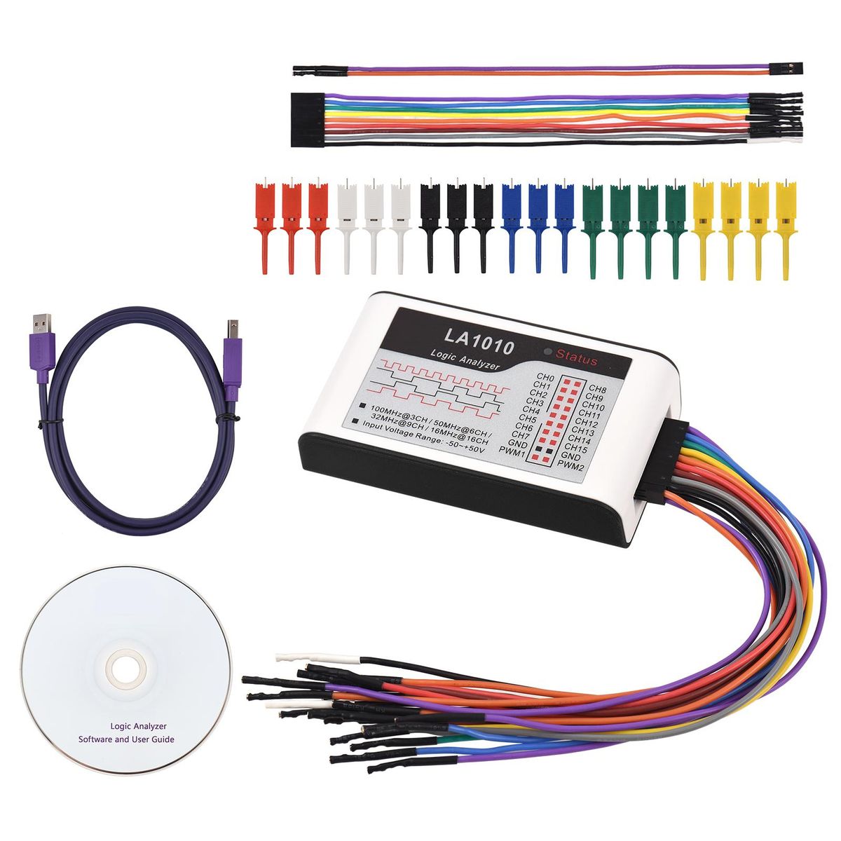 16 Channels Logic Analyzer USB 2.0 Interface 100MHz Sampling Rate Supports PC Software for Timing Judgment and Analysis