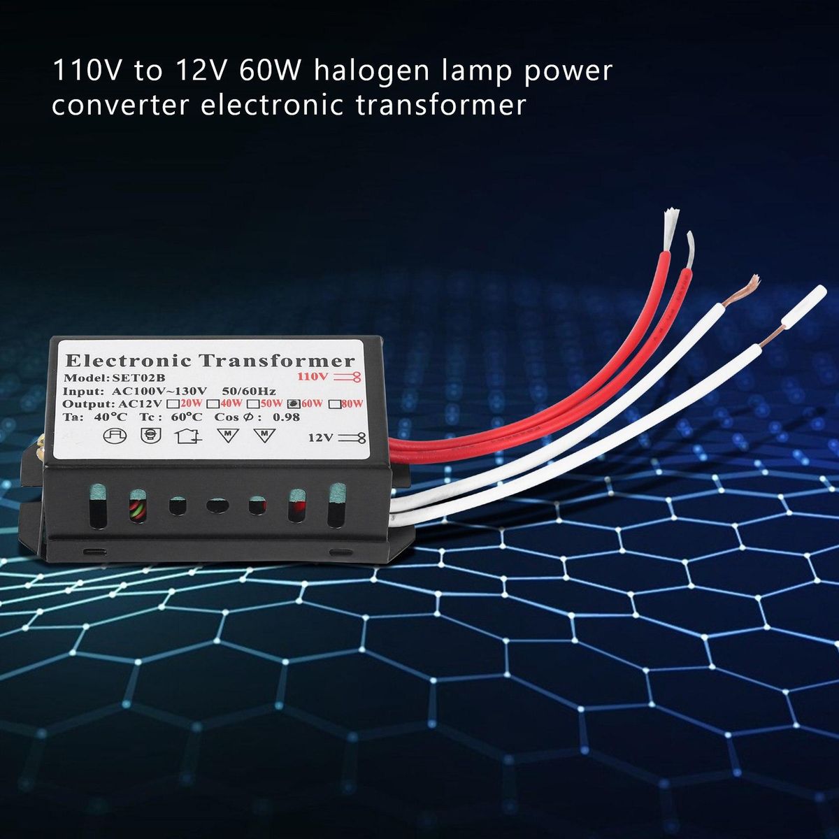 110V to 12V 60W Halogen Light Electronic Transformer Black