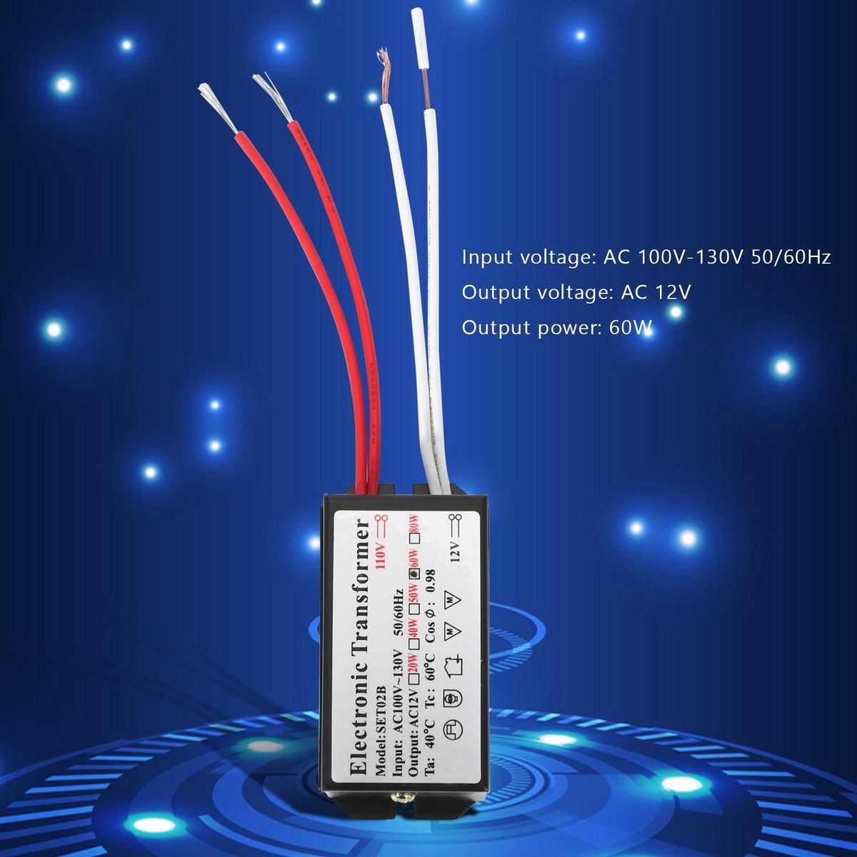 110V to 12V 60W Halogen Light Electronic Transformer Black