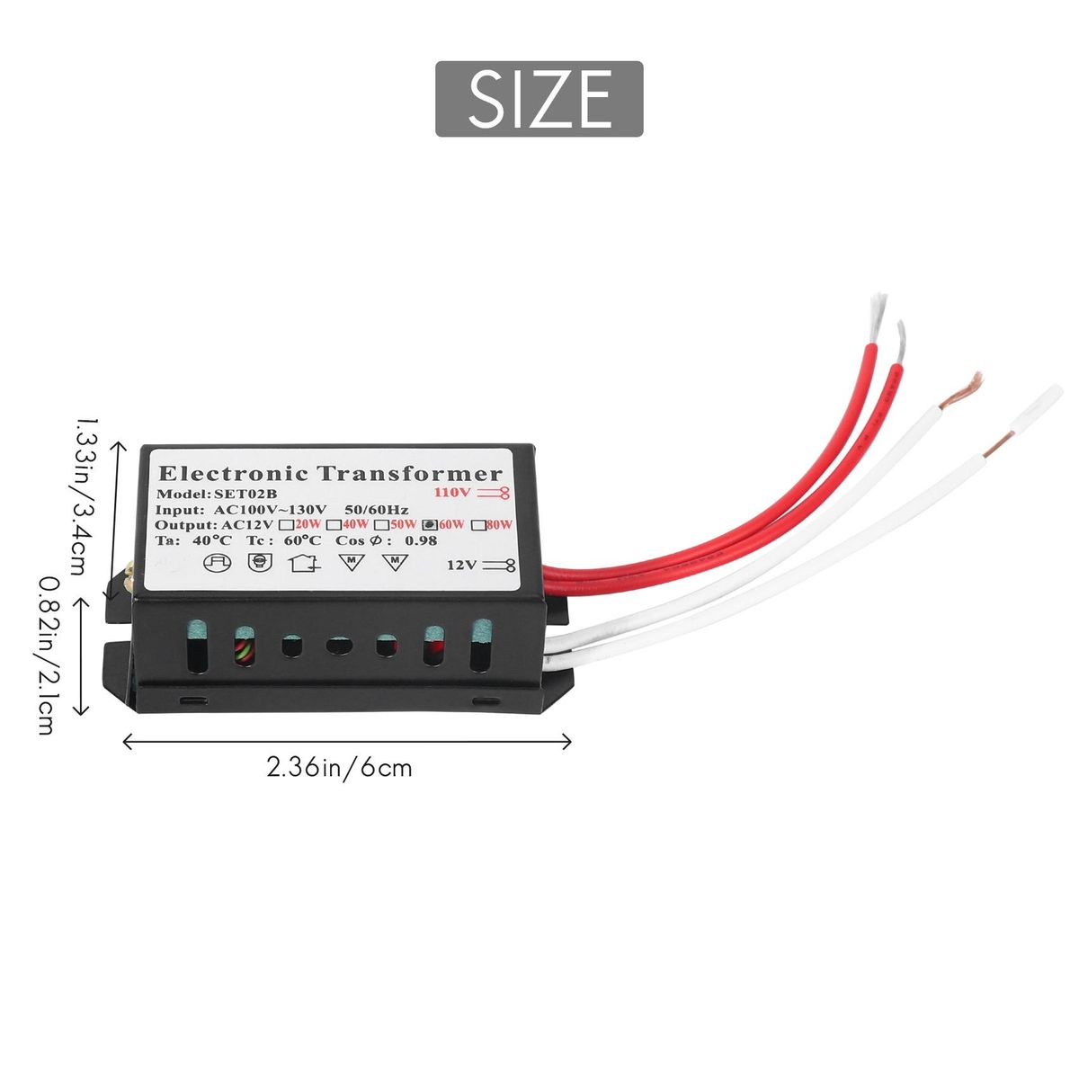 110V to 12V 60W Halogen Light Electronic Transformer Black