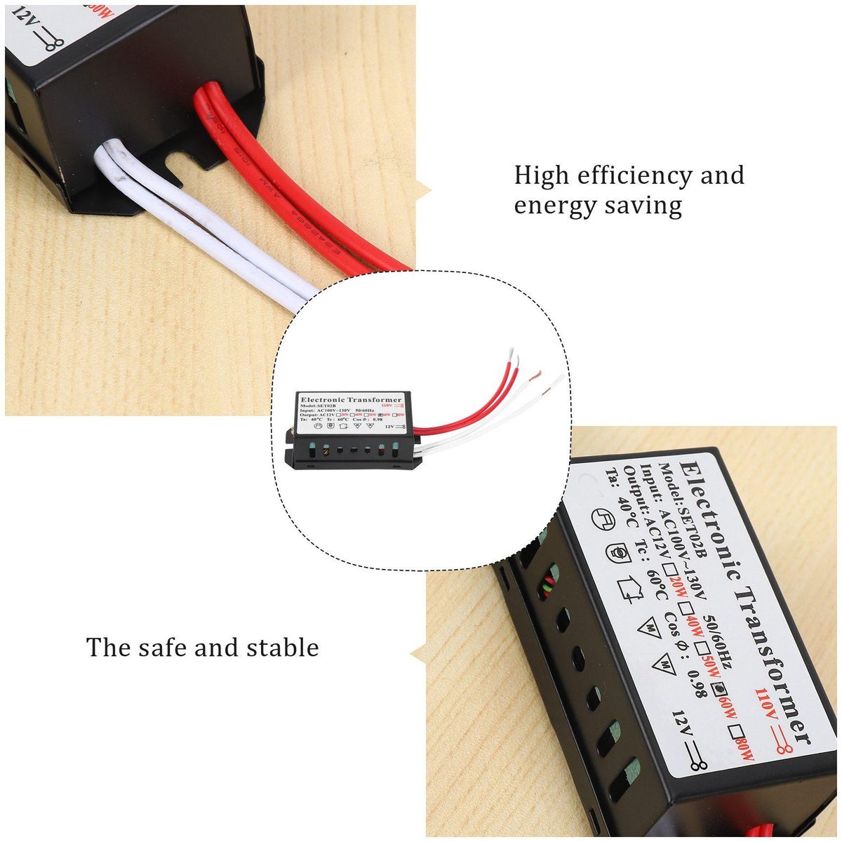 110V to 12V 60W Halogen Light Electronic Transformer Black