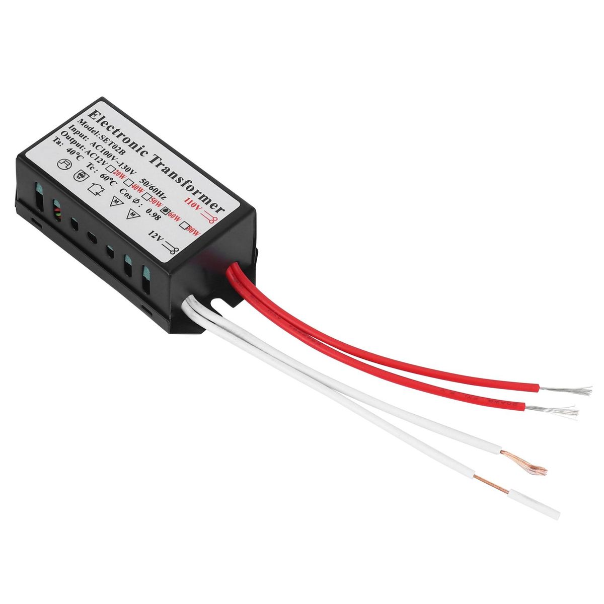 110V to 12V 60W Halogen Light Electronic Transformer Black