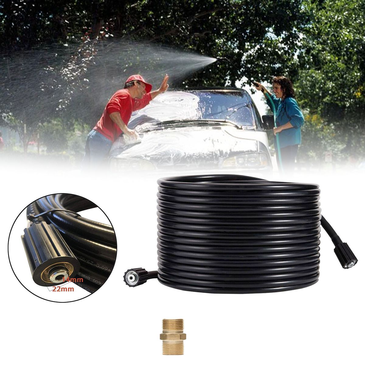50FT Pressure Washer Cleaning Hose M22 Connector Replacement