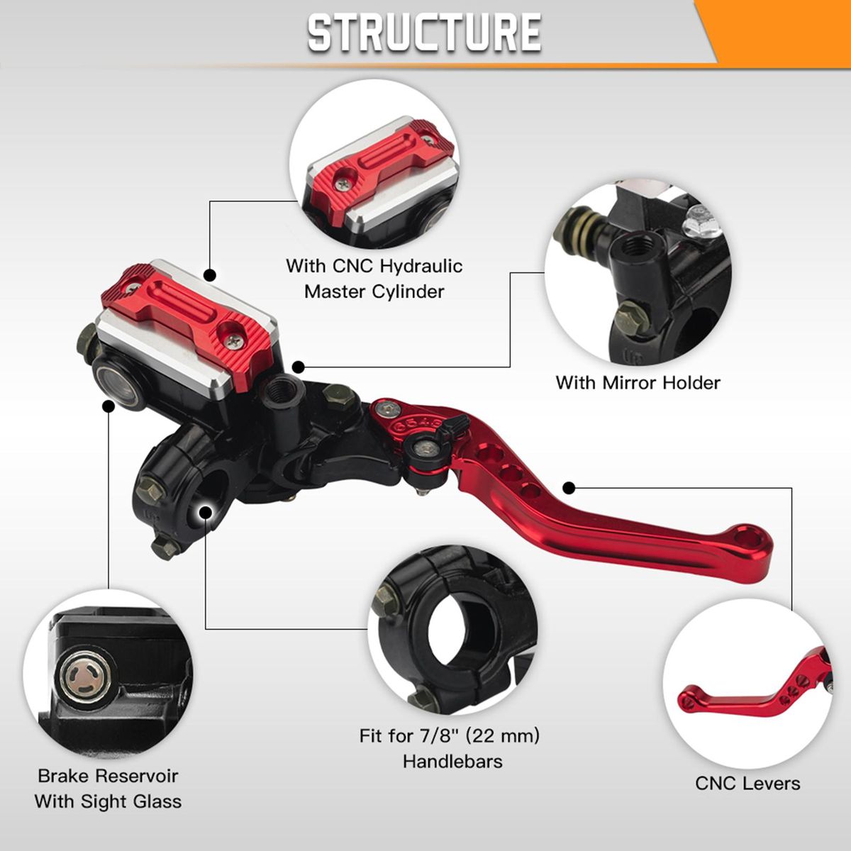 Motorcycle 7/8in 22mm Handlebar Brake Master Cylinder Clutch Lever CNC Left Right Set Motorcycle Clutch Brake Lever Set for Motorcycle Street Bike Sports Bike Chopper Cruiser Cafe Racer