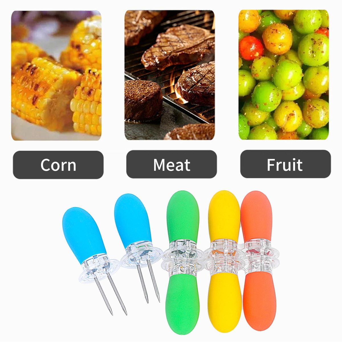 4PCS Barbecue Corn Needle Grilling Stainless Steel Corn Cob Holders Reusable BBQ Sweetcorn Holders Corn Holder